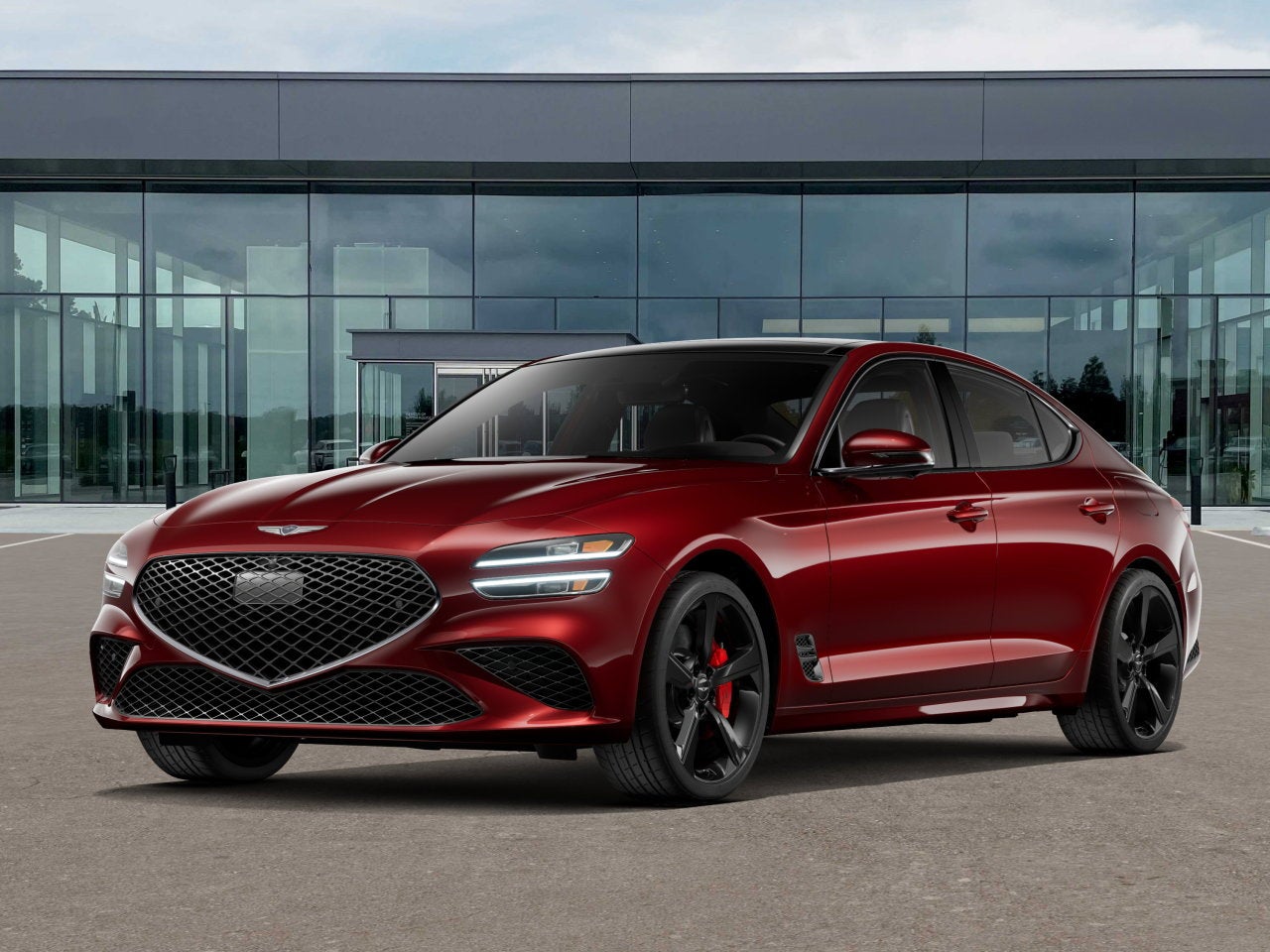 2026 Genesis G70 3.3T Sport Prestige in Cavendish Red — front three-quarter view