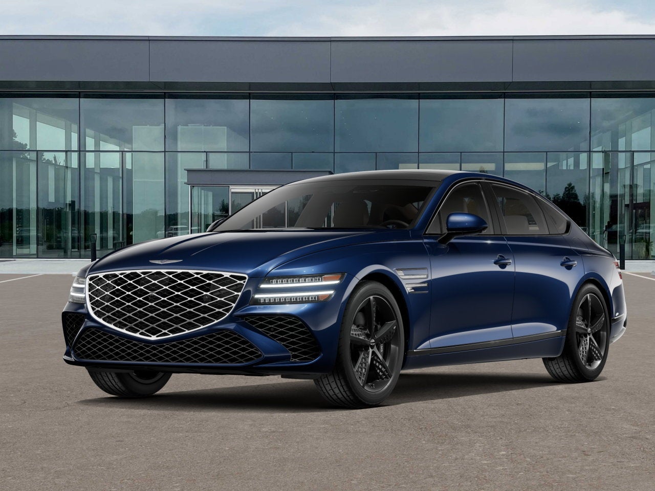 2026 Genesis G80 3.5T in Capri Blue — front three-quarter view