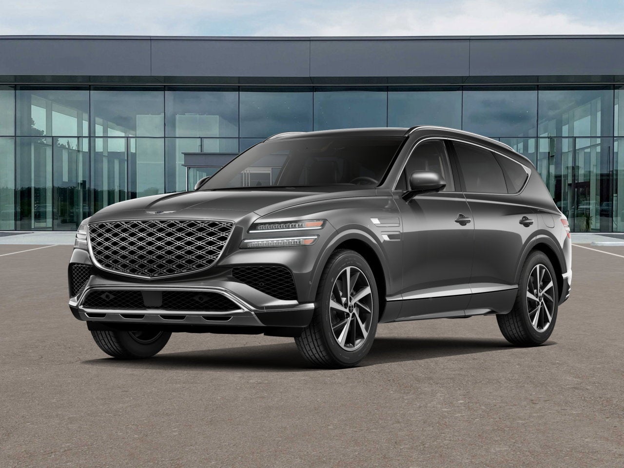 2026 Genesis GV80 2.5T Advanced in Makalu Gray — front three-quarter view