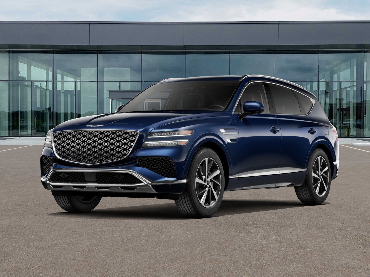 2026 Genesis GV80 2.5T Advanced in Capri Blue — front three-quarter view